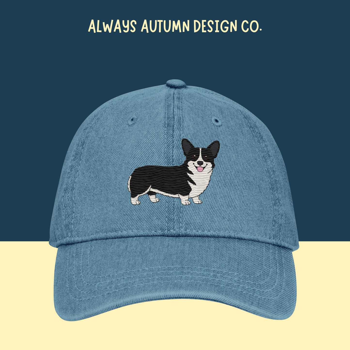 Black Corgi Embroidered Hat