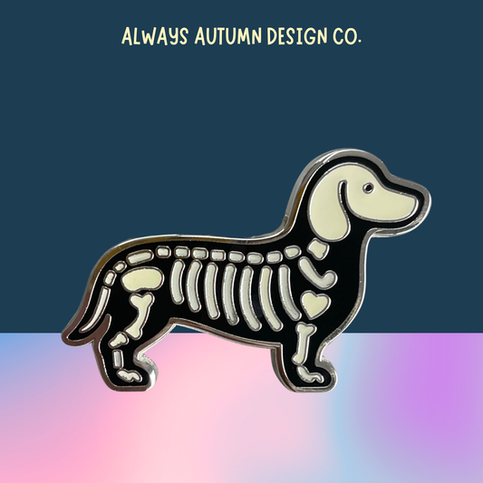Skeleton Dachshund Pin