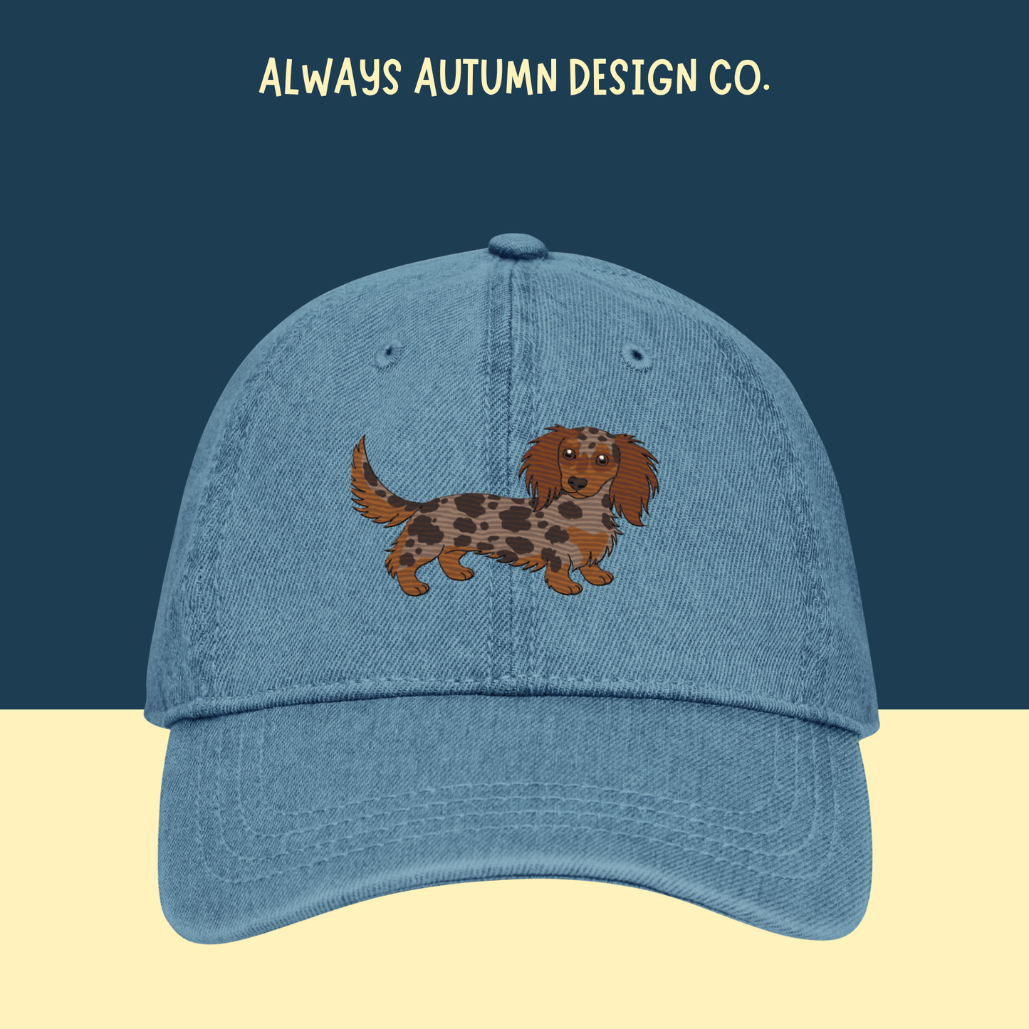 Long Hair Chocolate Dapple Dachshund Embroidered Hat