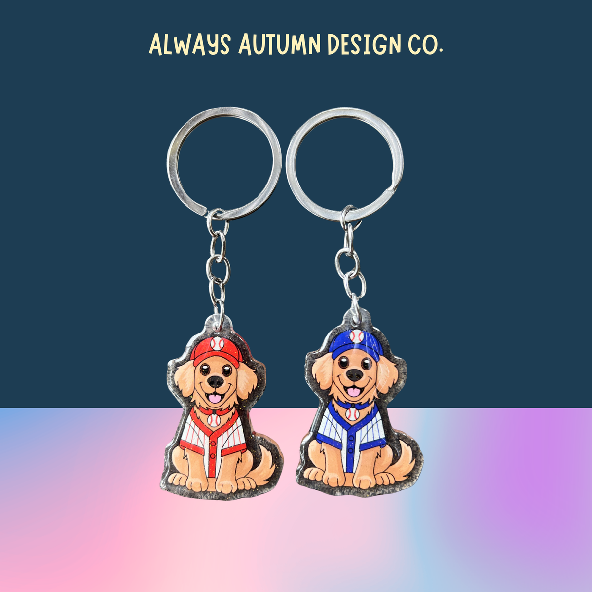 Golden Retriever Baseball Keychain