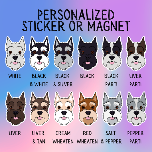 Personalized Schnauzer Face (Cropped Ears) Dog Sticker Sticker or Magnet