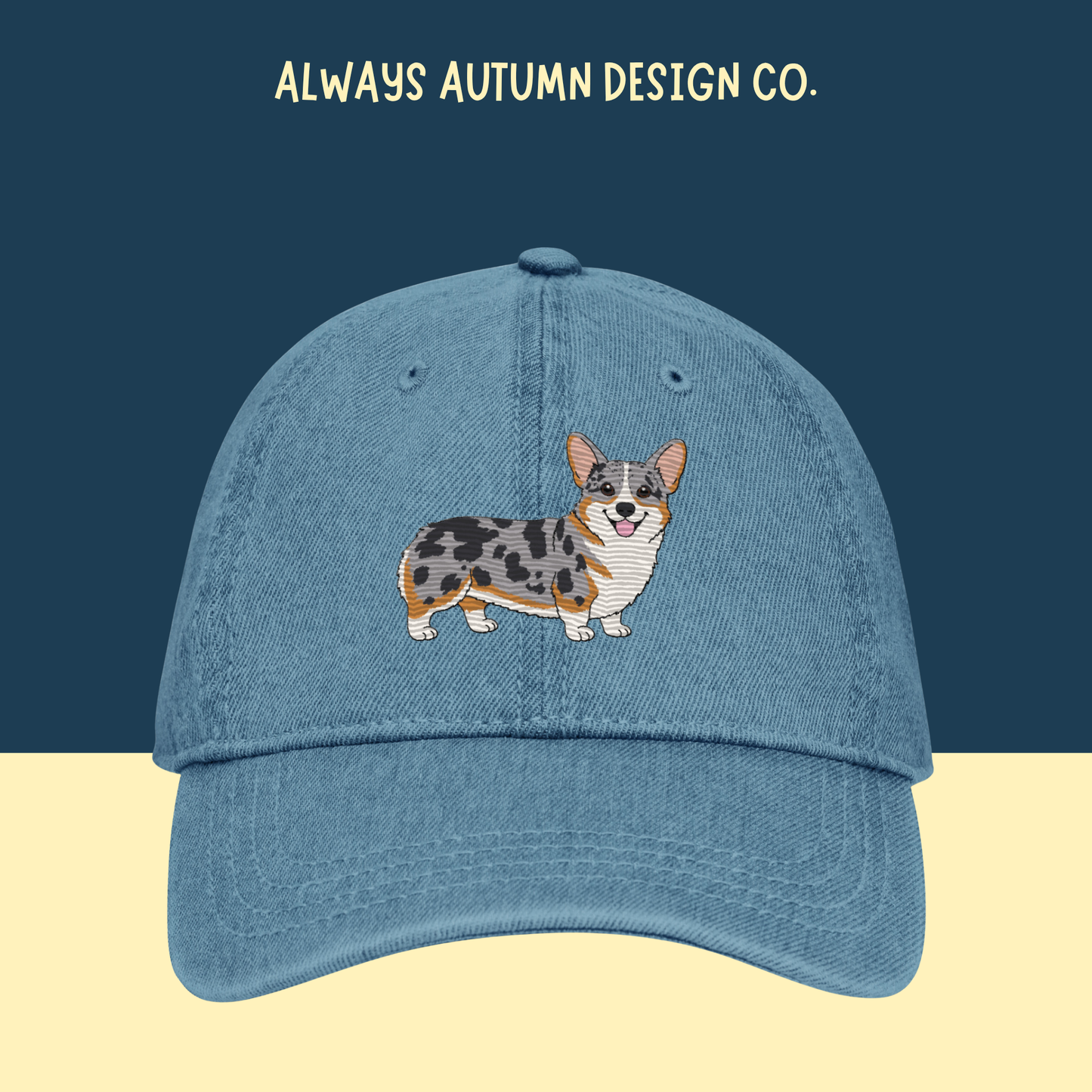 Blue Merle with Tan Points Corgi Embroidered Hat