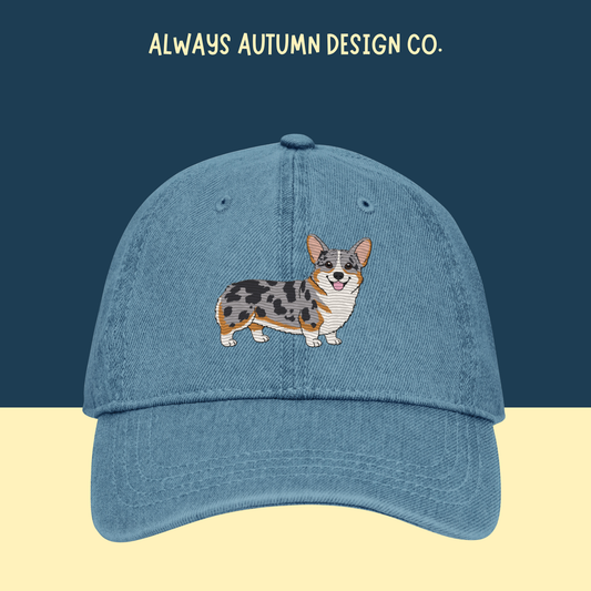 Blue Merle with Tan Points Corgi Embroidered Hat