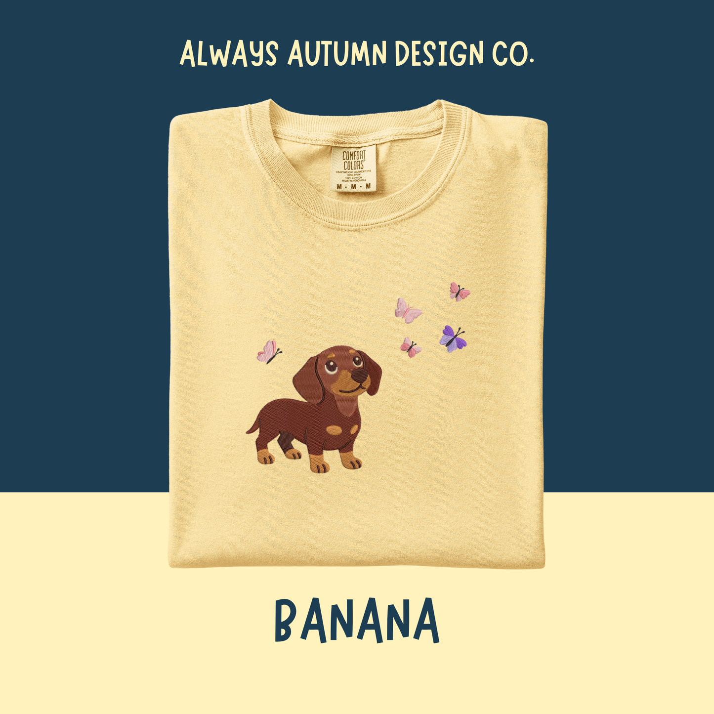 Embroidered Dachshund & Butterflies Shirt