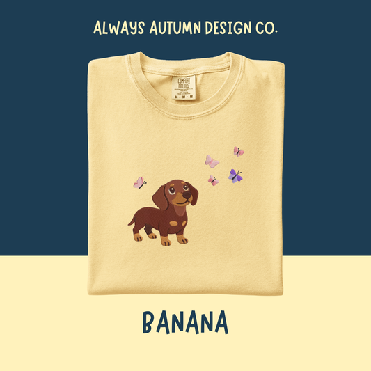 Embroidered Dachshund & Butterflies Shirt