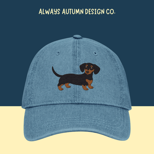 Smooth Coat Black and Tan Dachshund Embroidered Hat