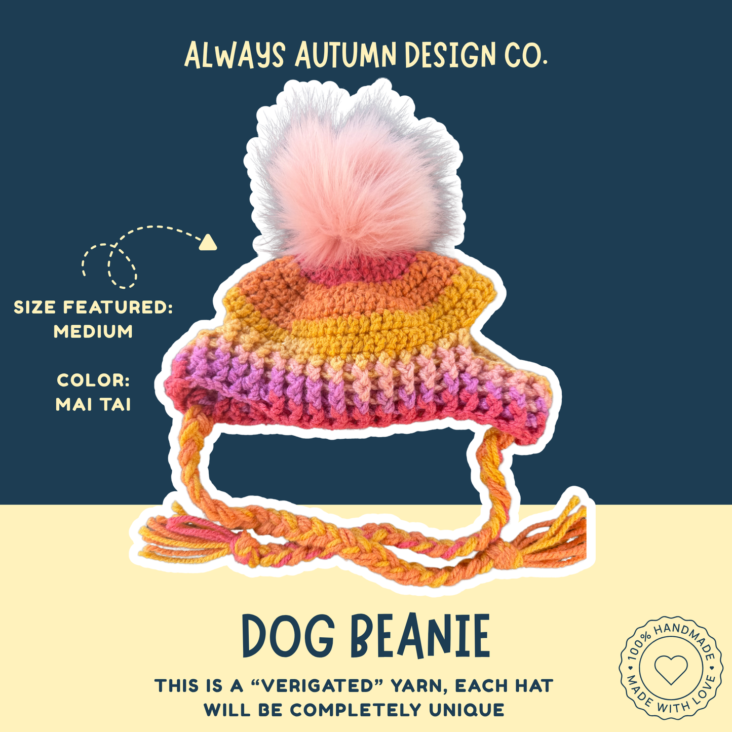 Multicolor Dog Beanie | Handmade Crochet Pet Accessory | Made to Order