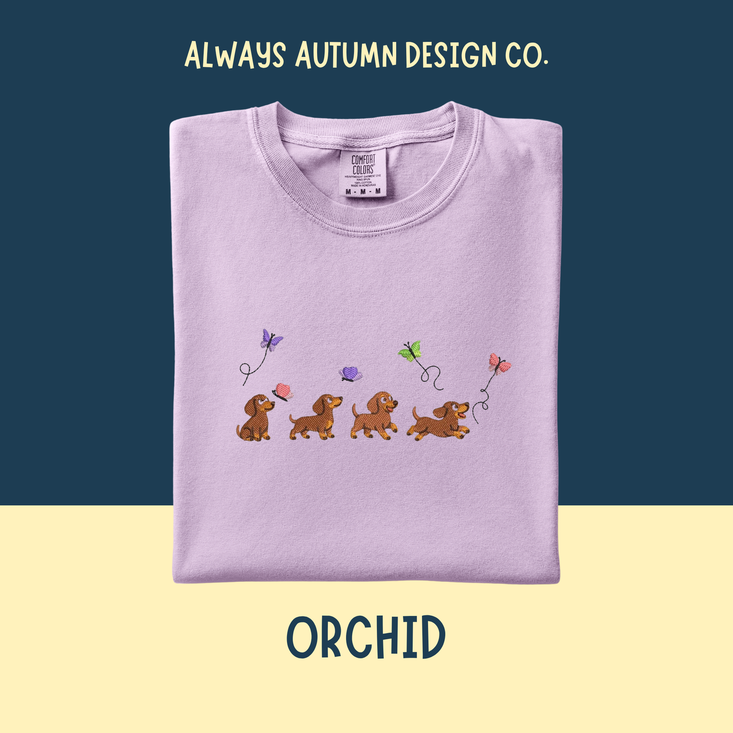 Embroidered Puppy Chasing Butterflies Shirt