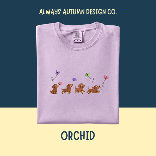 Embroidered Puppy Chasing Butterflies Shirt