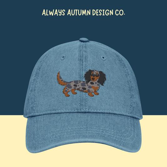 Long Hair SIlver Dapple Dachshund Embroidered Hat