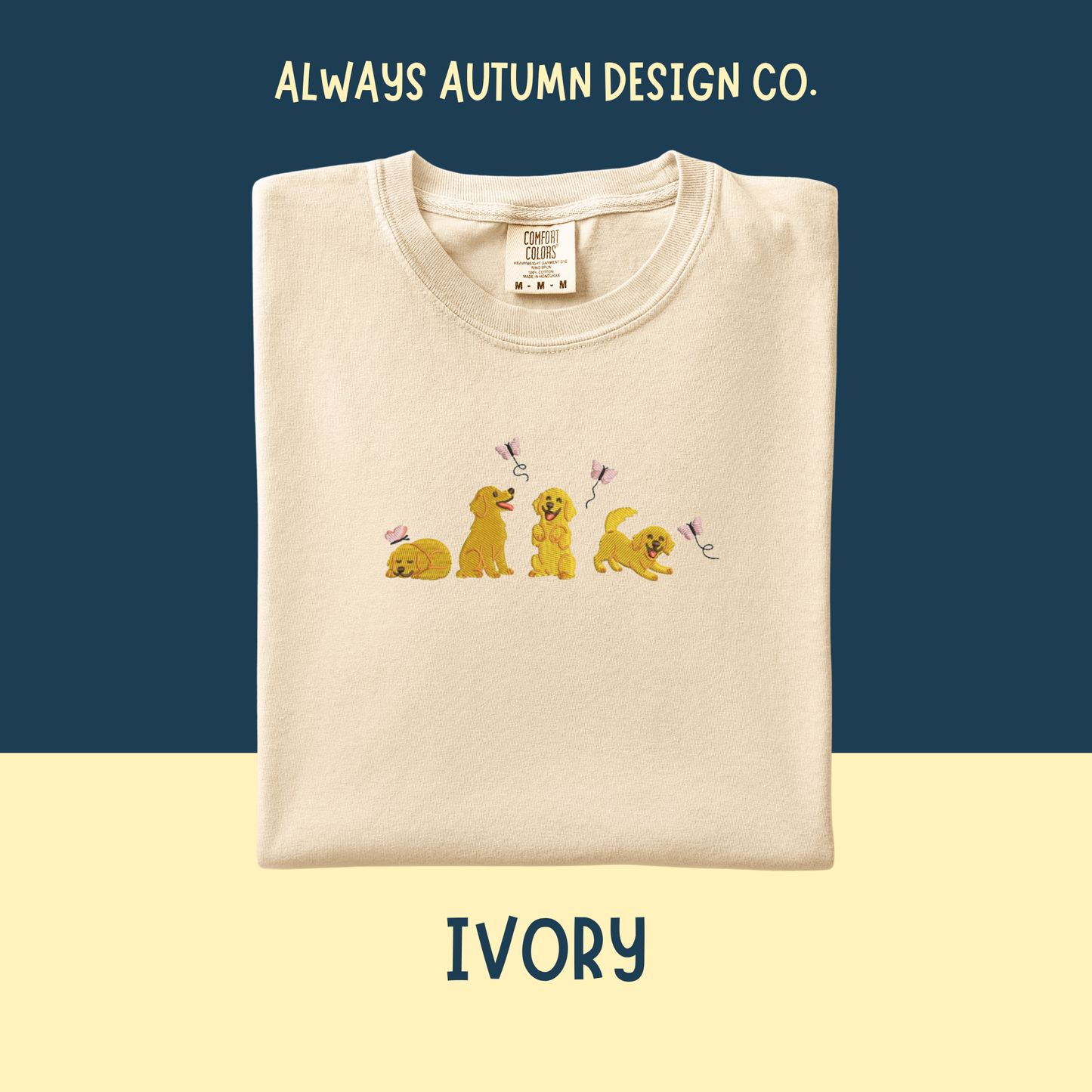 Embroidered Golden Retrievers & Butterflies Shirt