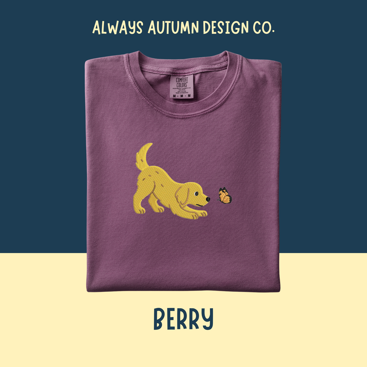 Embroidered Golden Retriever Butterfly Shirt