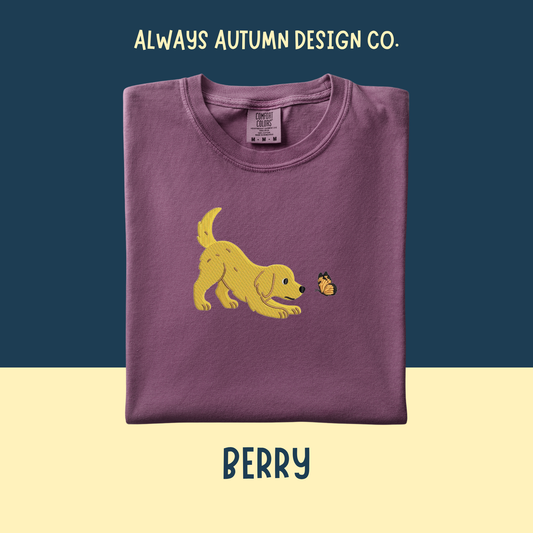 Embroidered Golden Retriever Butterfly Shirt