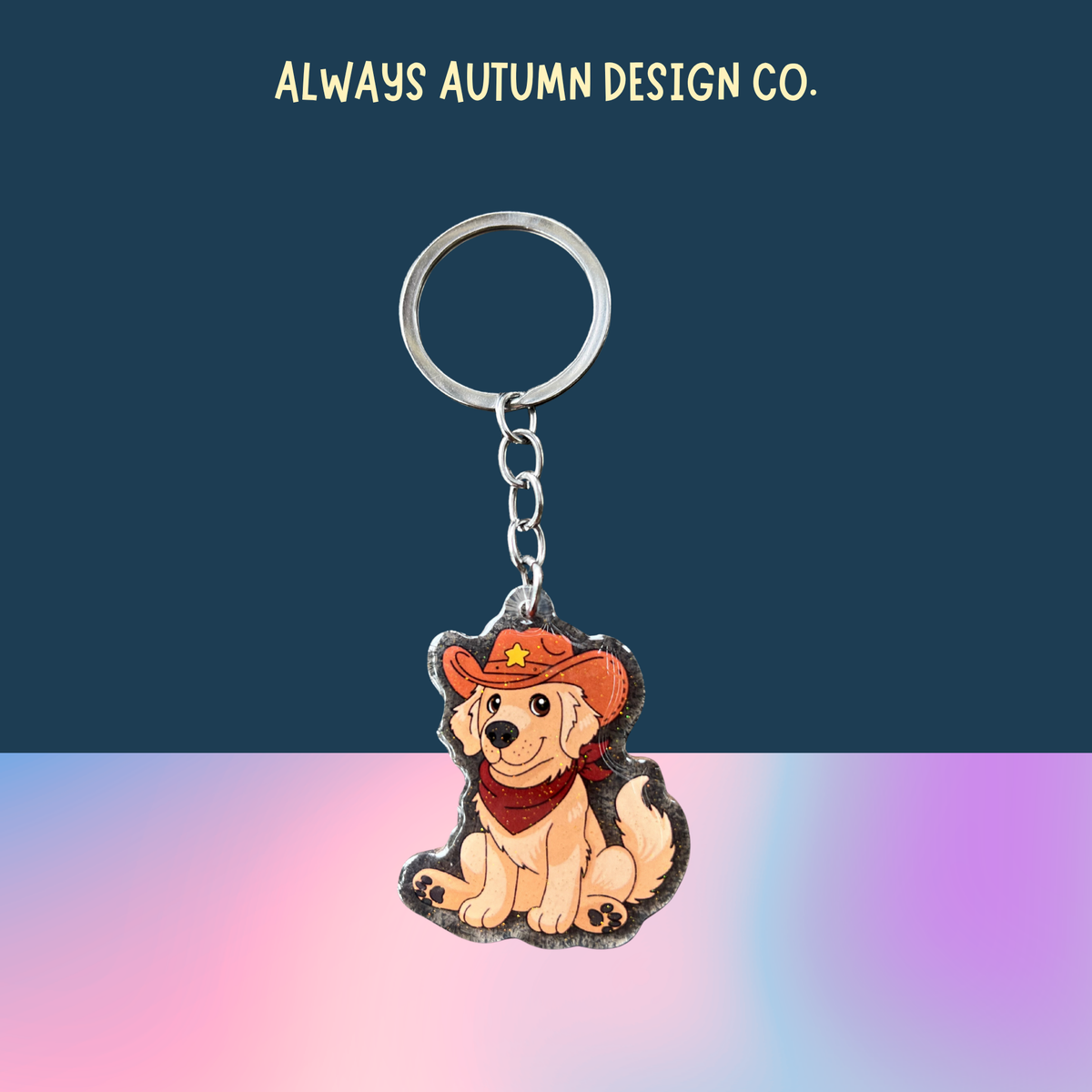 Golden Retriever Cowboy Keychain
