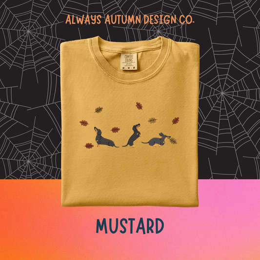 Embroidered Dachshund Autumn Leaves Shirt