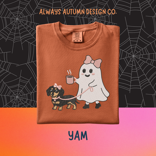 Embroidered Ghost Walking Dachshund Shirt