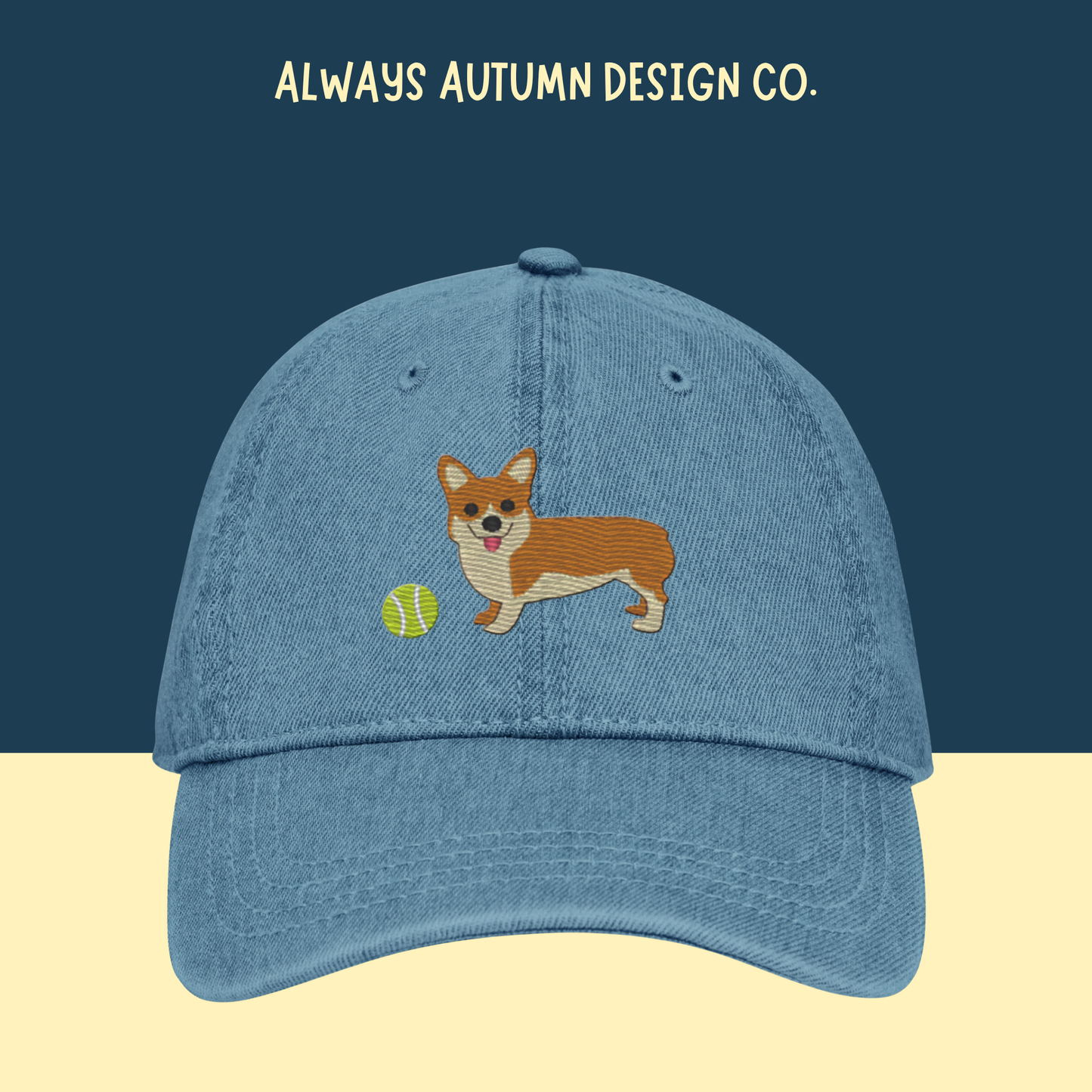 Corgi Tennis Ball Embroidered Hat