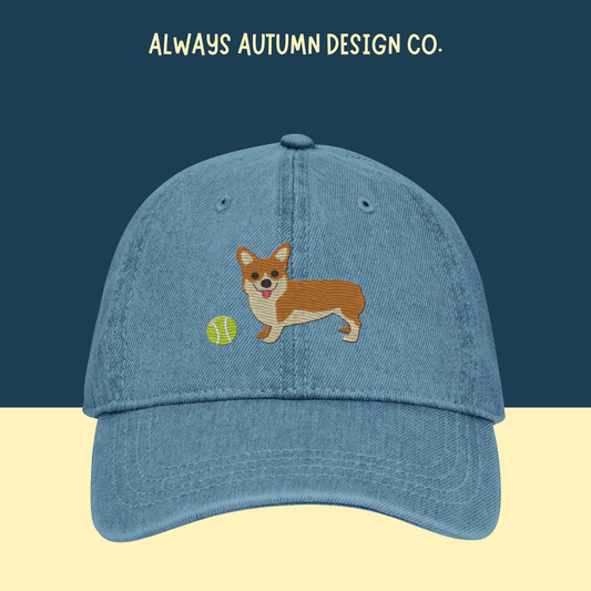 Corgi Tennis Ball Embroidered Hat