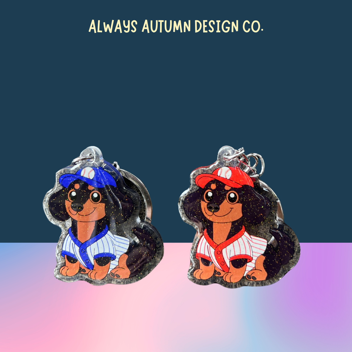 Dachshund Baseball Keychain