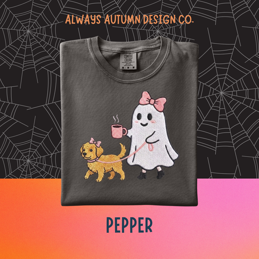 Embroidered Ghost Walking Golden Retriever Shirt