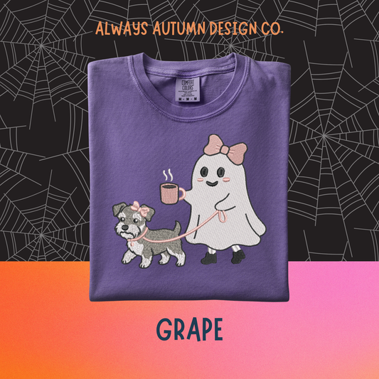 Embroidered Ghost Walking Schnauzer Shirt