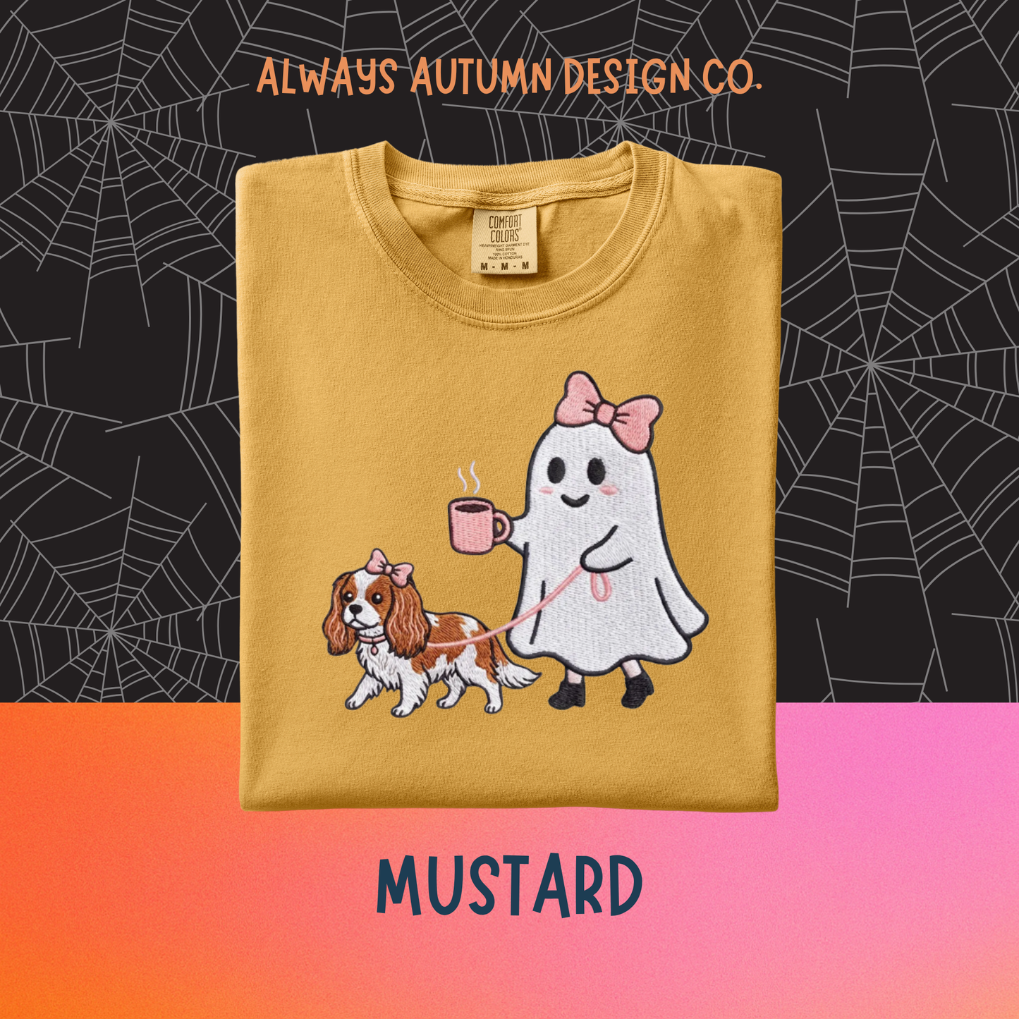 Embroidered Ghost Walking Cavalier King Charles Shirt