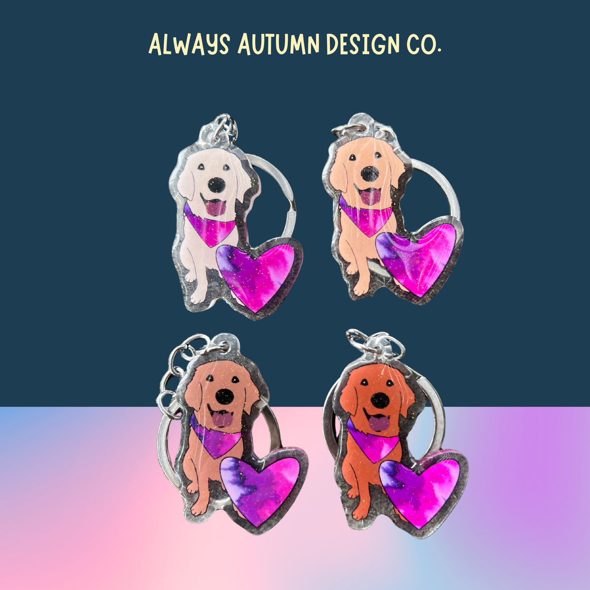 Golden Retriever Heart Keychain