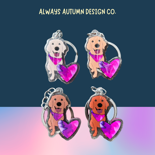Golden Retriever Heart Keychain