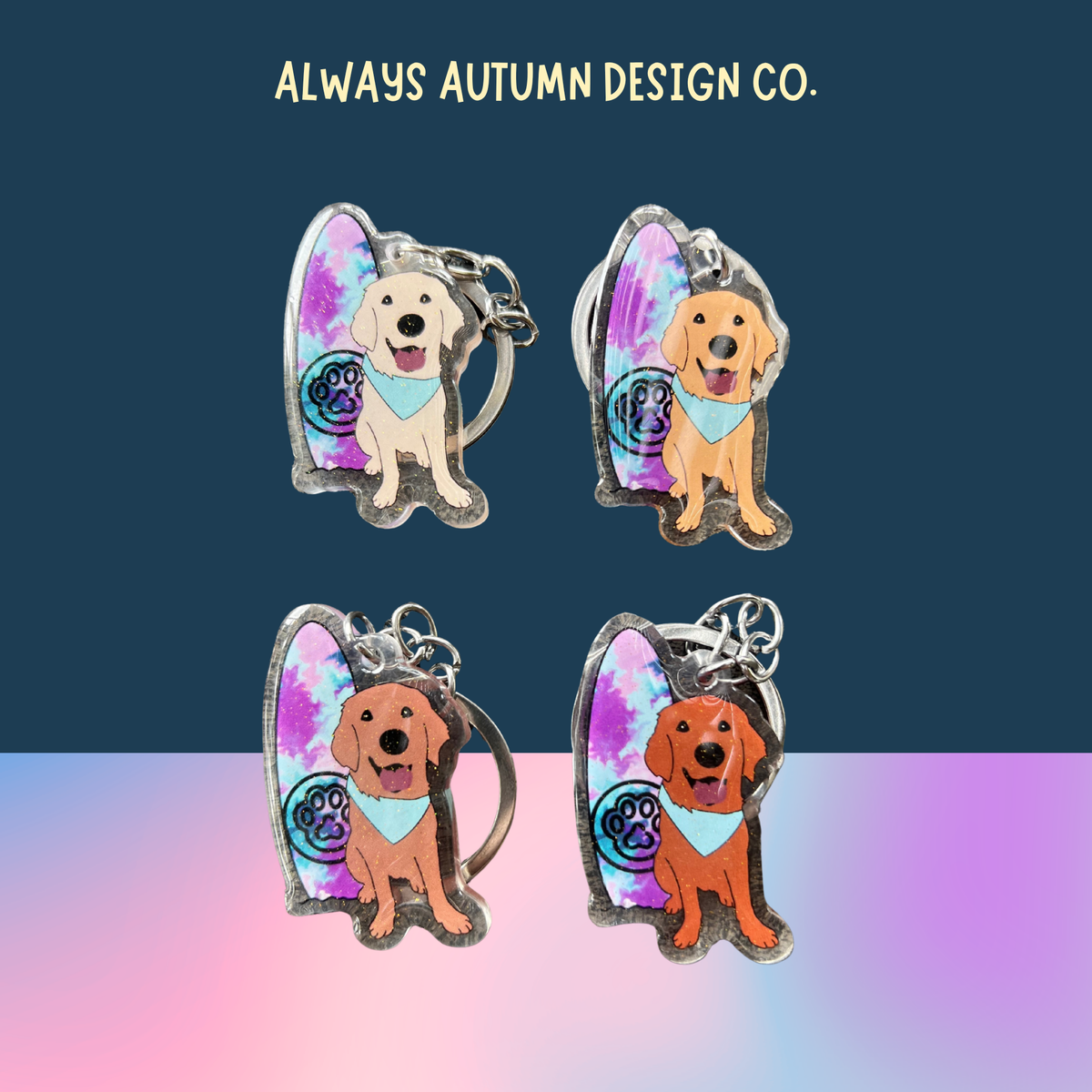 Golden Retriever Surf Keychain