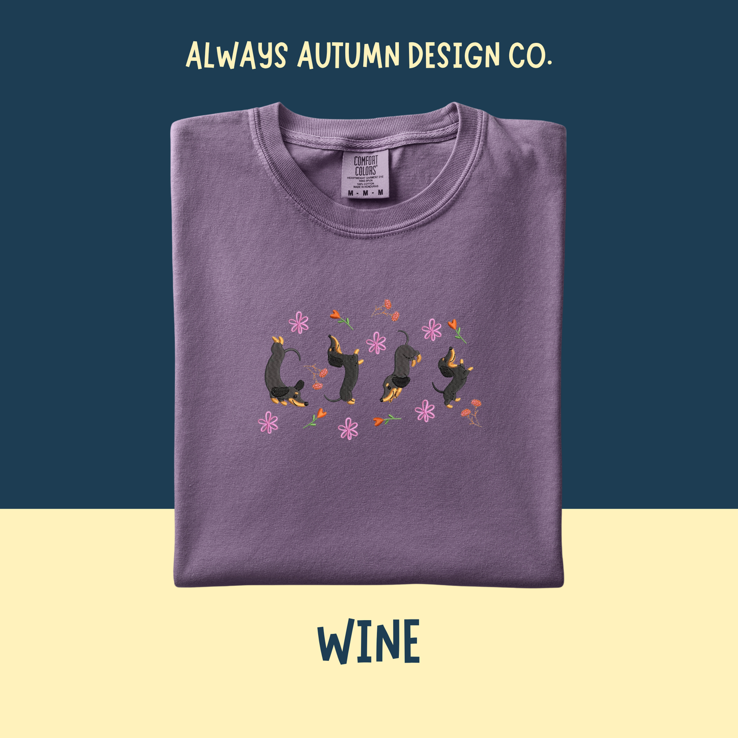 Embroidered Dachshund Playing with Flowers Shirt