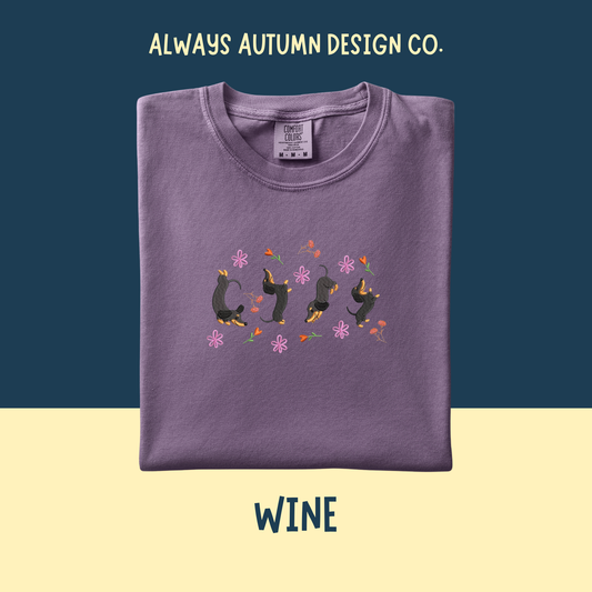 Embroidered Dachshund Playing with Flowers Shirt