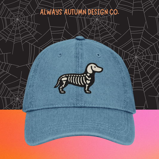 Dachshund Skeleton Embroidered Hat