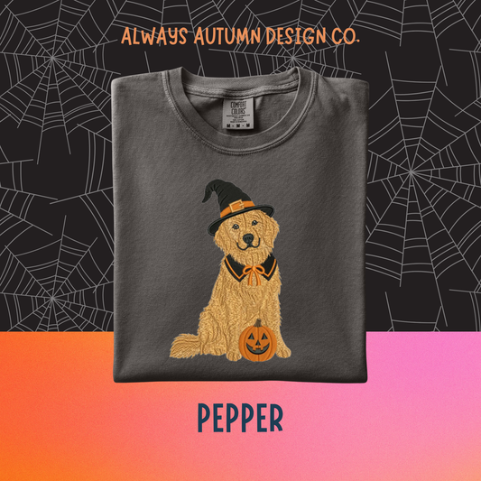 Embroidered Witch Golden Retriever Shirt