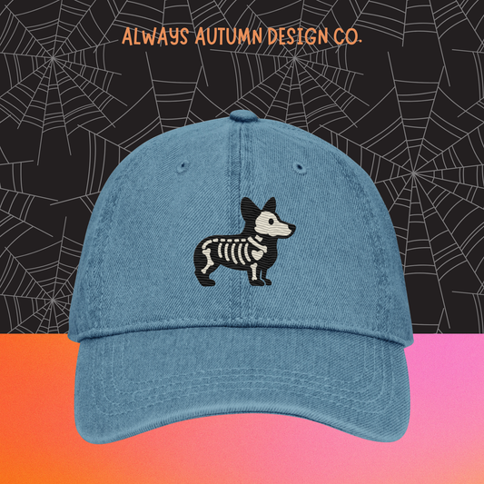 Corgi Skeleton Embroidered Hat