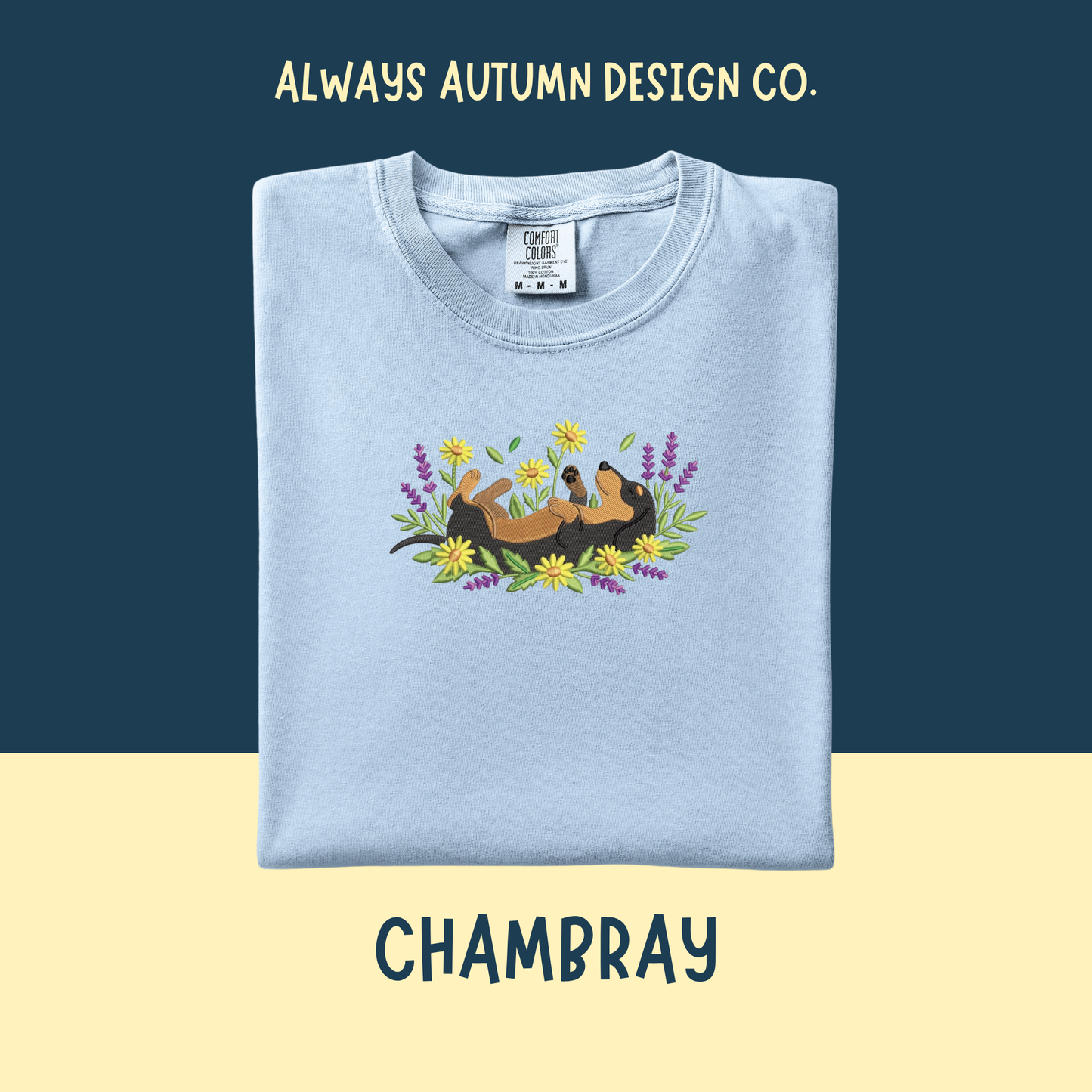 Embroidered Dachshund in the Flowers Shirt