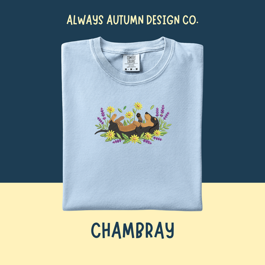 Embroidered Dachshund in the Flowers Shirt
