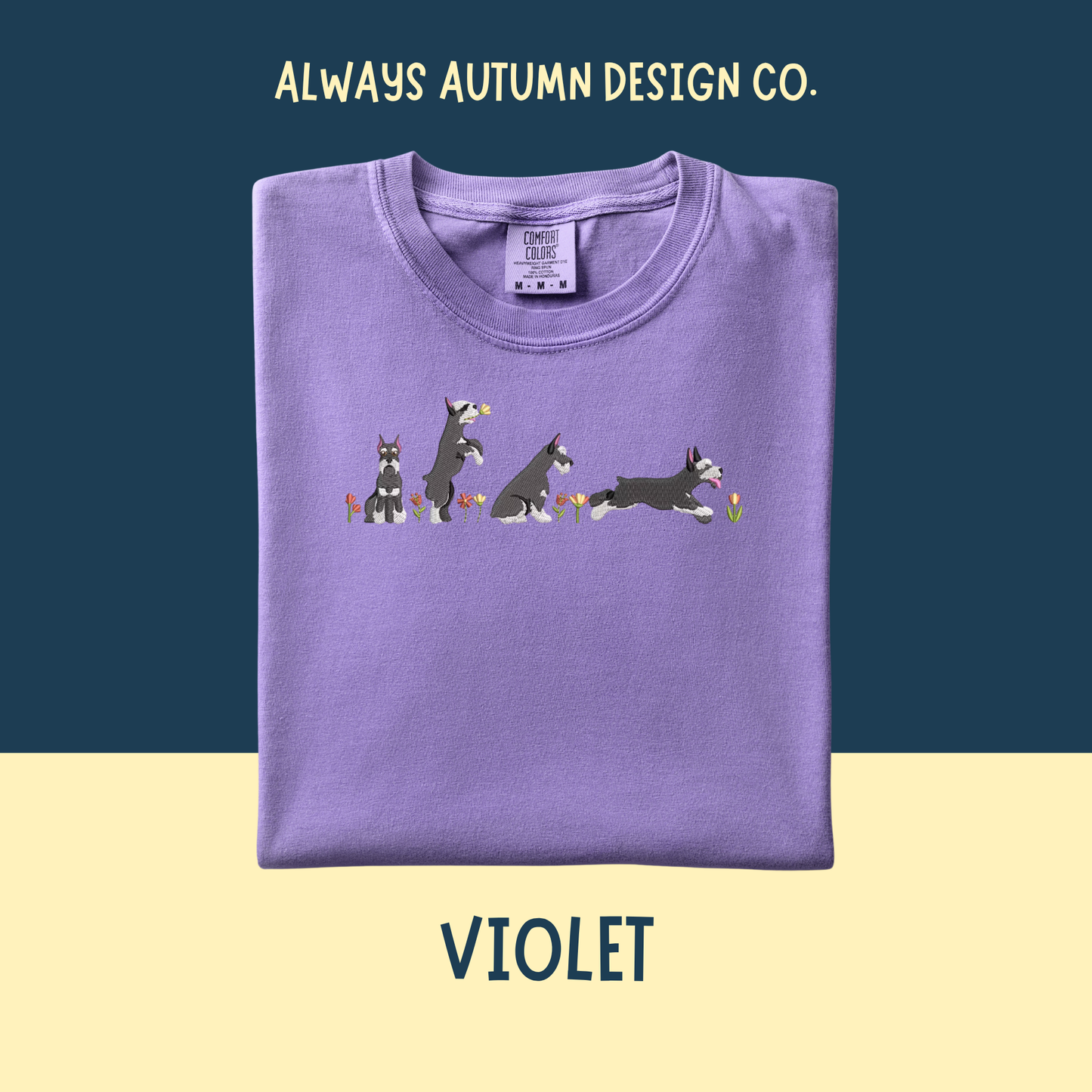 Pre-Order Embroidered Schnauzer in the Flowers