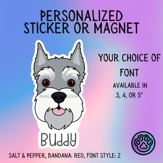 Personalized Schnauzer Face (Cropped Ears) Dog Sticker Sticker or Magnet