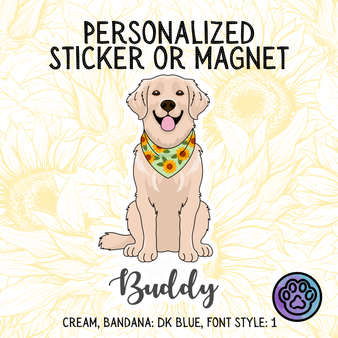 Golden Retriever Sunflower Sticker or Magnet