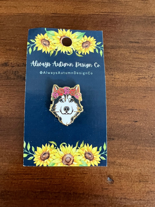 Husky Flower Crown Enamel Pin