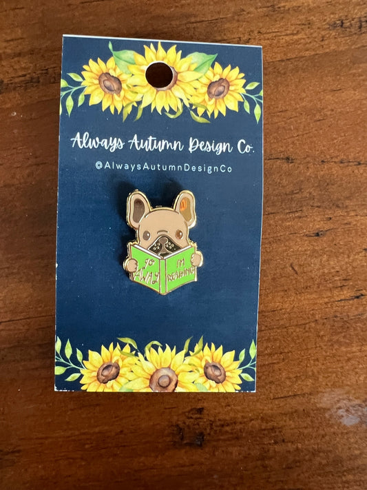 French Bulldog Reading Enamel Pin