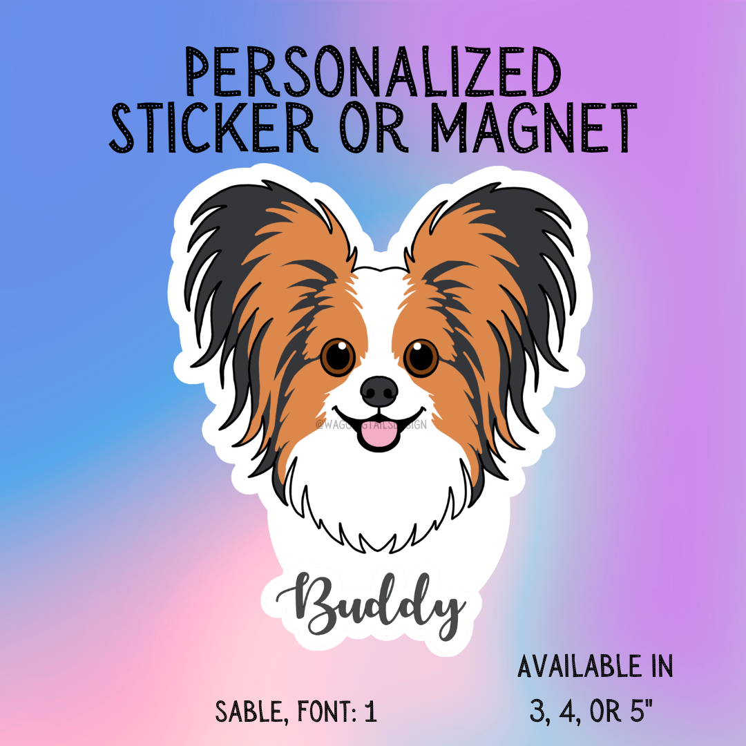 Papillon (Butterfly Ears) Face Dog Sticker Sticker or Magnet