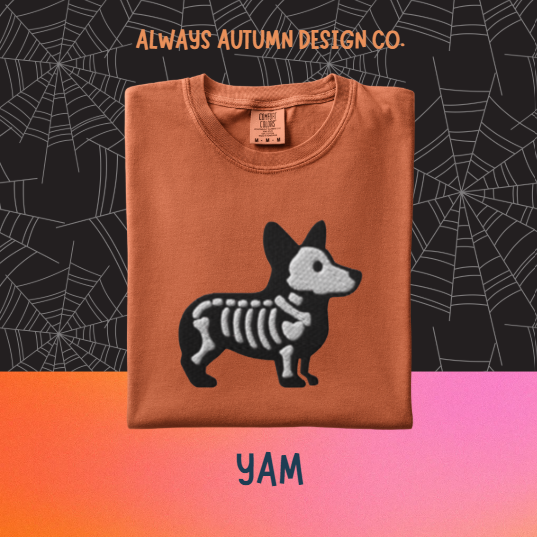 Embroidered Corgi Skeleton Shirt