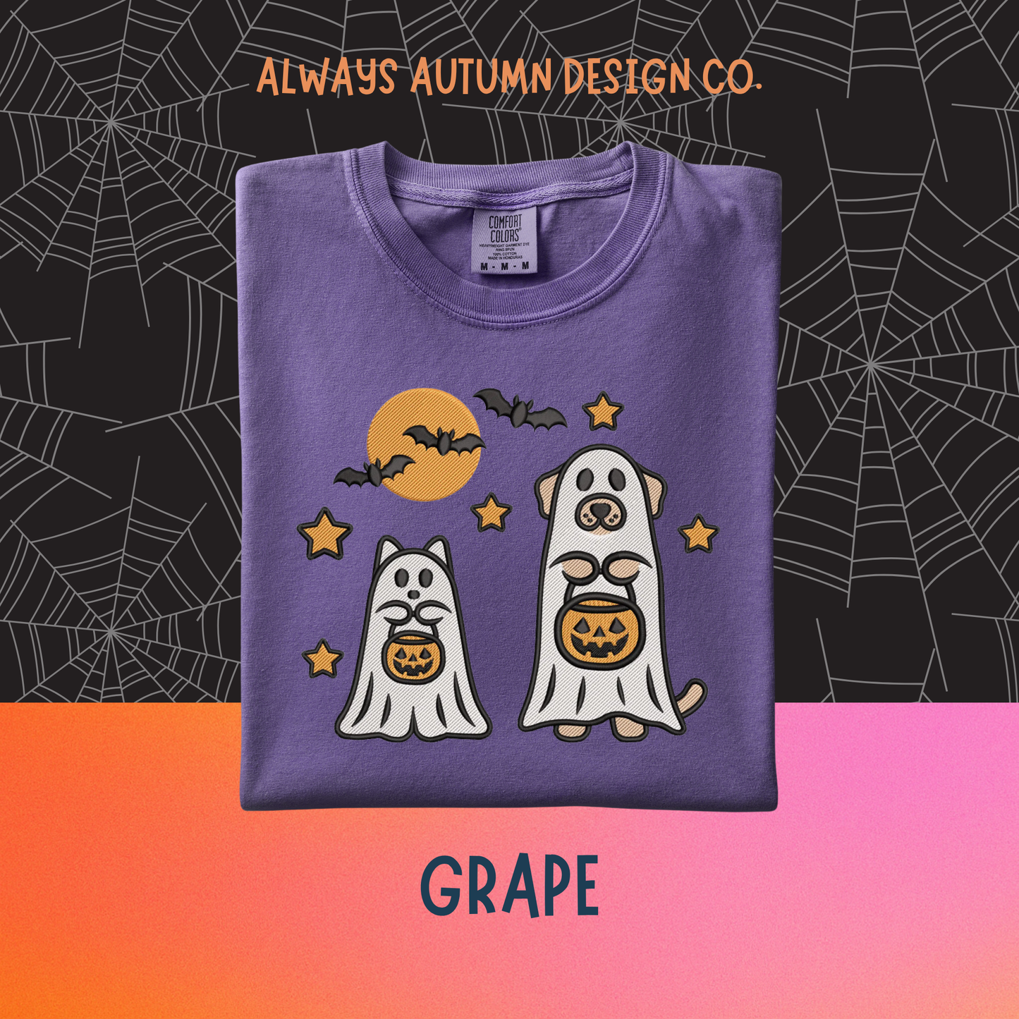 Embroidered Ghost Cat & Dog Shirt