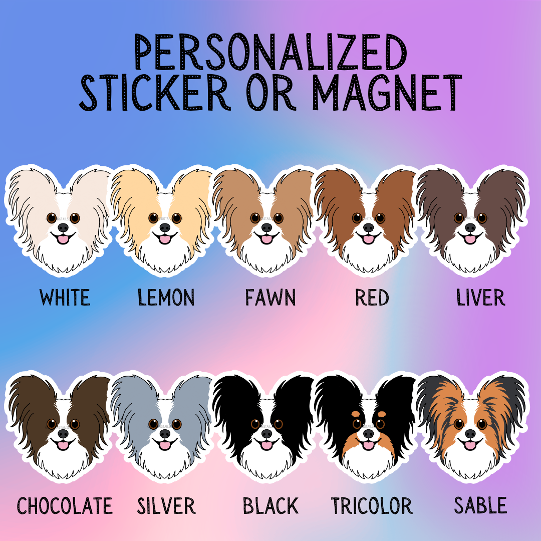 Papillon (Butterfly Ears) Face Dog Sticker Sticker or Magnet