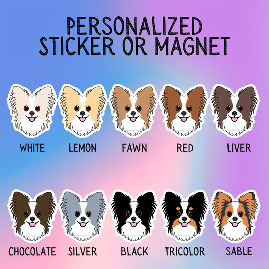 Papillon (Classic) Face Dog Sticker Sticker or Magnet